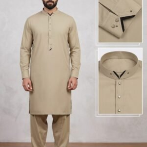 Sand Beige Premium Stitched Men’s Shalwar Kameez