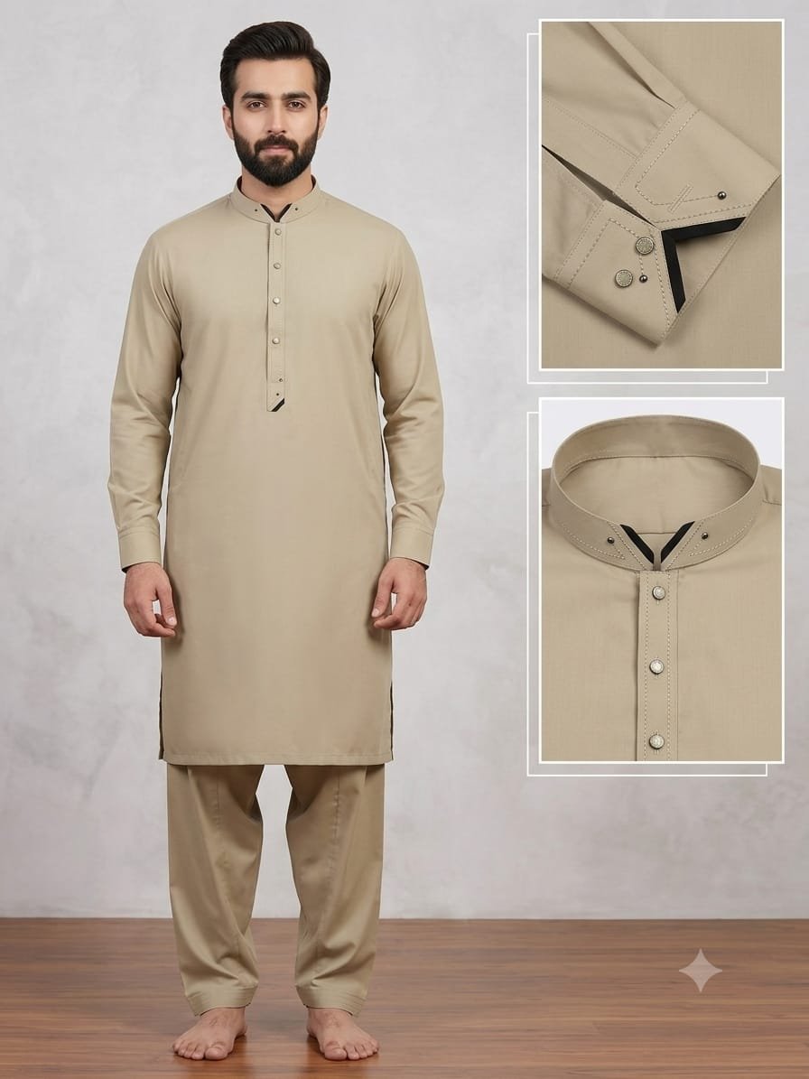 Sand Beige Premium Stitched Men’s Shalwar Kameez