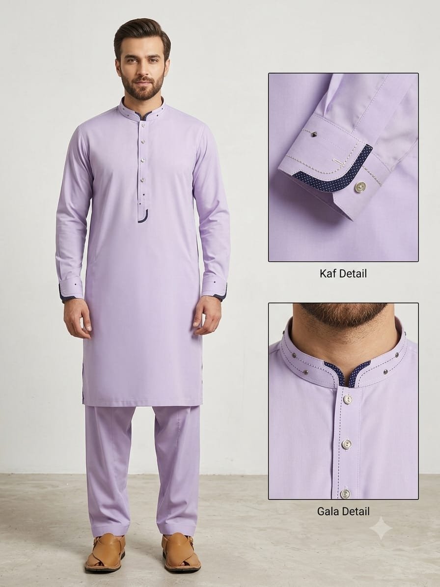 Light Lavender Premium Stitched Men’s Shalwar Kameez