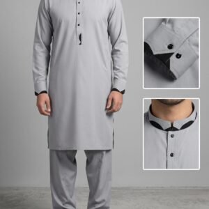 Light Silver Grey Premium Stitched Men’s Shalwar Kameez