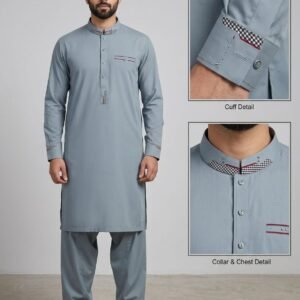 Dusty Blue Grey Premium Stitched Men’s Shalwar Kameez