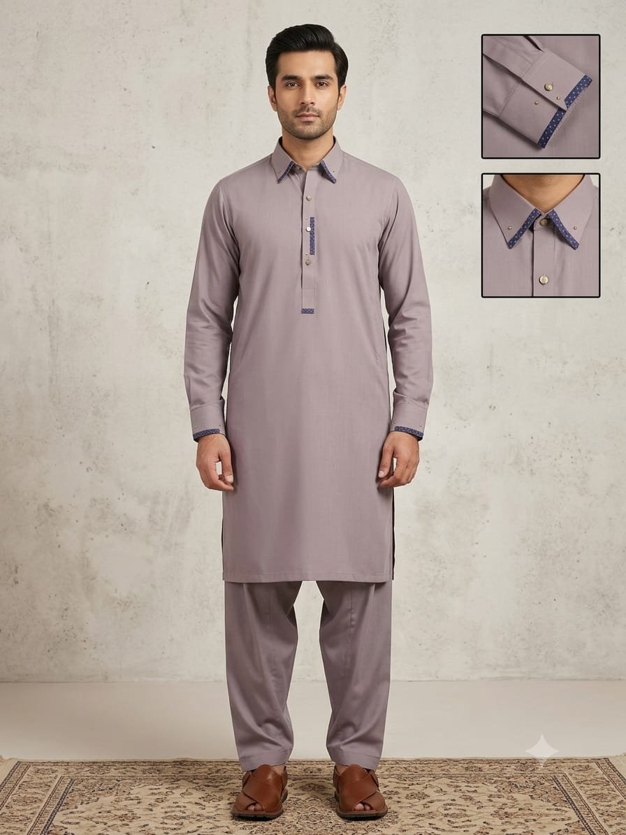 Dusty Mauve Premium Stitched Men’s Shalwar Kameez