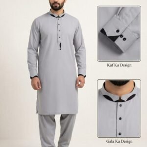 Light Silver Grey Premium Stitched Men’s Shalwar Kameez