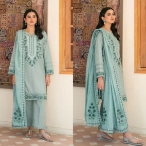 Light Blue Embroidered 3-Piece Suit with Matching Dupatta
