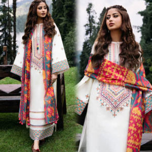 White Multicolor Embroidered 3-Piece Suit with Printed Dupatta