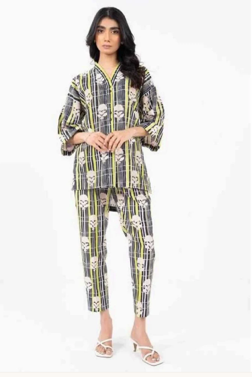 Lime & Black Block Printed 2-Piece Co-Ord Set