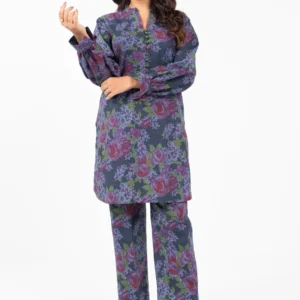 Deep Blue Floral Printed 2-Piece Unstitched Khaddar Suit