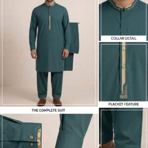 Premium Deep Teal-Green Stitched Shalwar Kameez – Complete Suit
