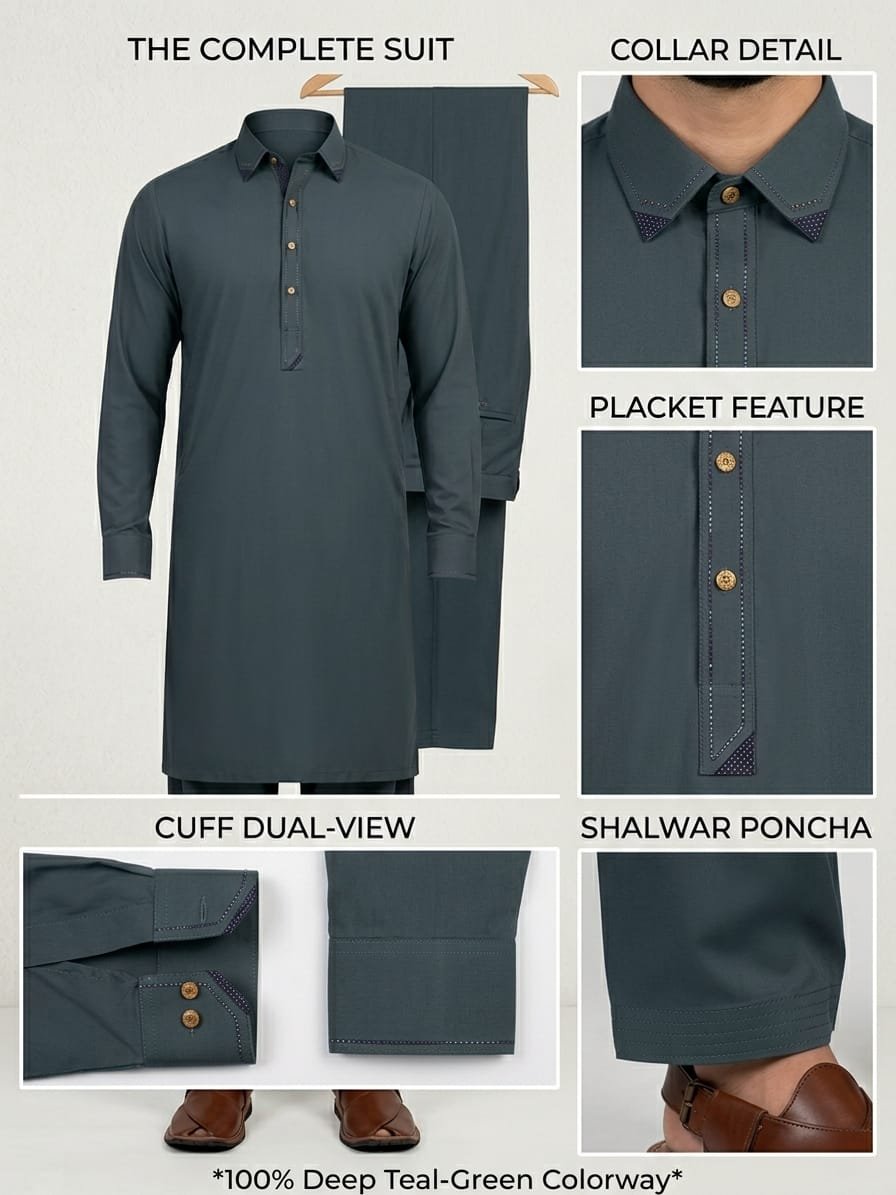 Premium Deep Teal-Green Shalwar Kameez – Complete Suit