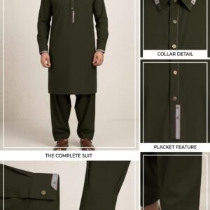 Premium Dark Olive Green Shalwar Kameez – Complete Suit