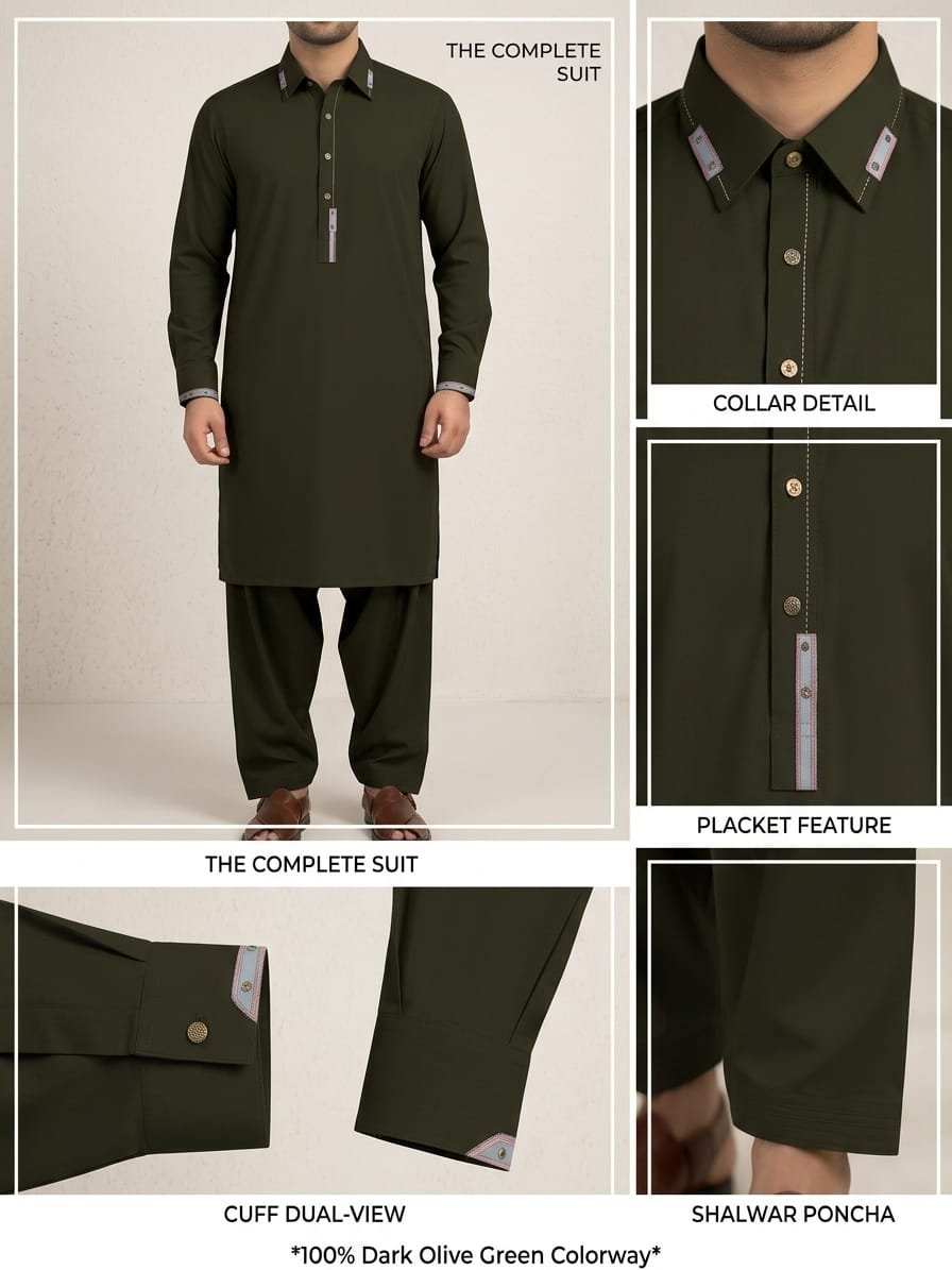 Premium Dark Olive Green Shalwar Kameez – Complete Suit