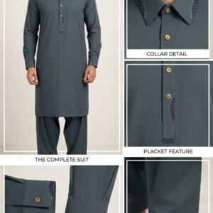 Premium Slate Blue-Grey Shalwar Kameez – Complete Suit