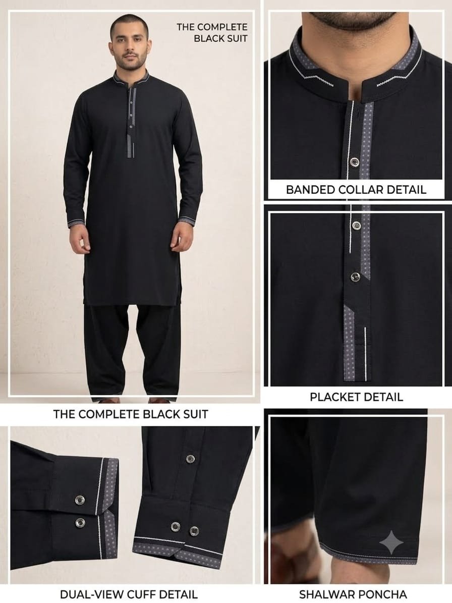 Premium Black Shalwar Kameez – Men